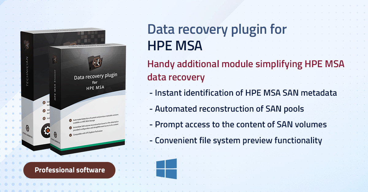 Data recovery plugin for HPE MSA for Windows ver. 1